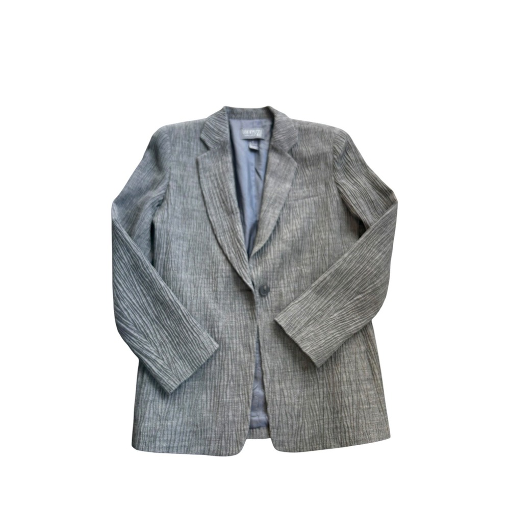 Lafayette 148 New York Gray Crinkle Textured Single Button Blazer Jacket Size 6